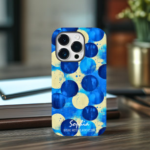 青い抽象芸術の円(名前をカスタムするとフレーズ) Case-Mate iPhone 14 PROケース