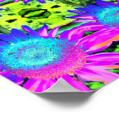 青い抽象芸術ひまわり花、マンダラフラワー ポスター (角)