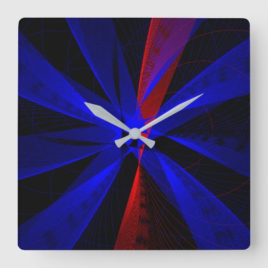 青い抽象芸術アクセント壁時計 スクエア壁時計 (正面)