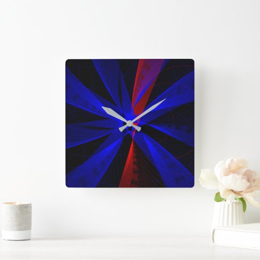 青い抽象芸術アクセント壁時計 スクエア壁時計 (ホーム)