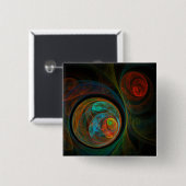 青い抽象芸術アートボタン(四角) 缶バッジ (正面&裏面)