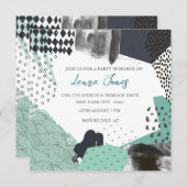 青い抽象芸術コラージュのプロモーションイベント 招待状 (正面/裏面)