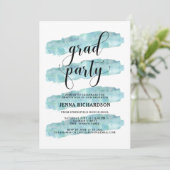 青い抽象芸術ストライプ|卒業パーティー 招待状 (スタンド正面)