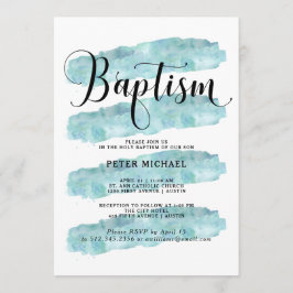 青い抽象芸術ストライプ|水彩バプティスマ 招待状