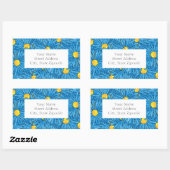 青い抽象芸術ペンと水色のAstersラベル 長方形シール (シート)