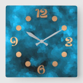 青い抽象芸術ポリゴンの背景 スクエア壁時計 (正面)