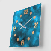 青い抽象芸術ポリゴンの背景 スクエア壁時計 (傾斜)