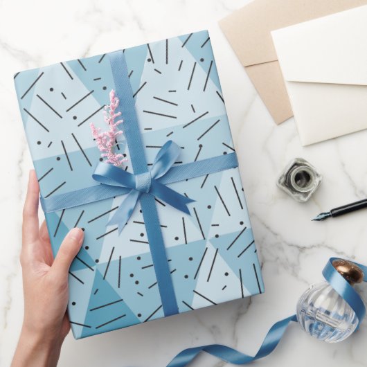 青い抽象芸術モダンアート三角形パターン ラッピングペーパー (ギフト)
