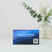 青い抽象芸術図形 | QRコード名刺 名刺 (スタンド正面)