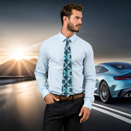 青い抽象芸術幾何学的パターンタイ ネクタイ