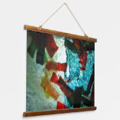 青い抽象芸術木材の壁のタペストリー、穏やかな色 吊り下げ型タペストリー (傾斜あり)