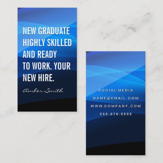 青い抽象芸術波 |新卒者 名刺 (正面/裏面)