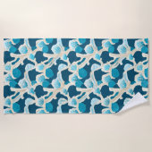 青い抽象芸術海床 |沿岸パターン ビーチタオル (正面)