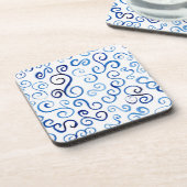 青い抽象芸術絵を描曲線パターン コースター (左側)