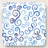 青い抽象芸術絵を描曲線パターン コースター (正面)