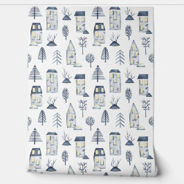 青い抽象芸術線ハウスパターン 壁紙