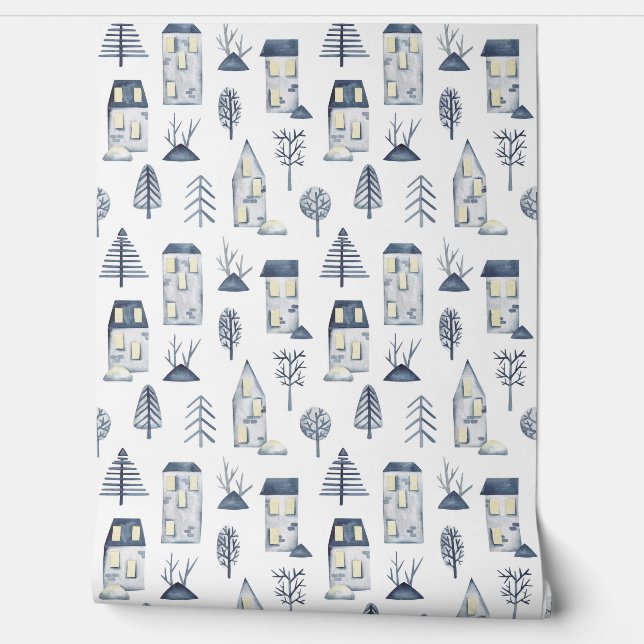 青い抽象芸術線ハウスパターン 壁紙 (ほどく)