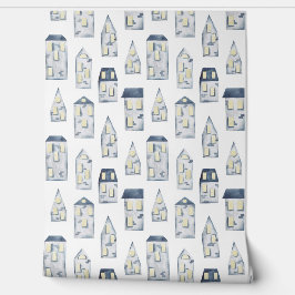 青い抽象芸術線ハウスパターン 壁紙