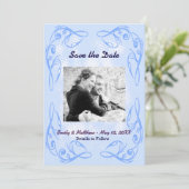 青い抽象芸術縁ど旋回日付フラットカードの保存 セーブザデート (スタンド正面)