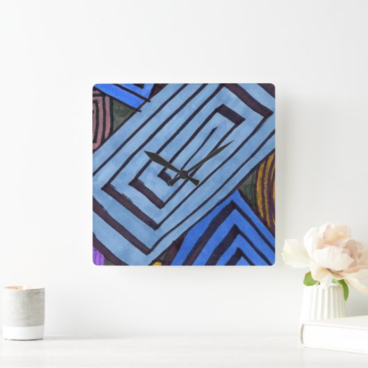 青い抽象芸術長方形エジプトの渦巻きアート スクエア壁時計 (ホーム)