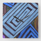 青い抽象芸術長方形エジプトの渦巻きアート スクエア壁時計 (正面)