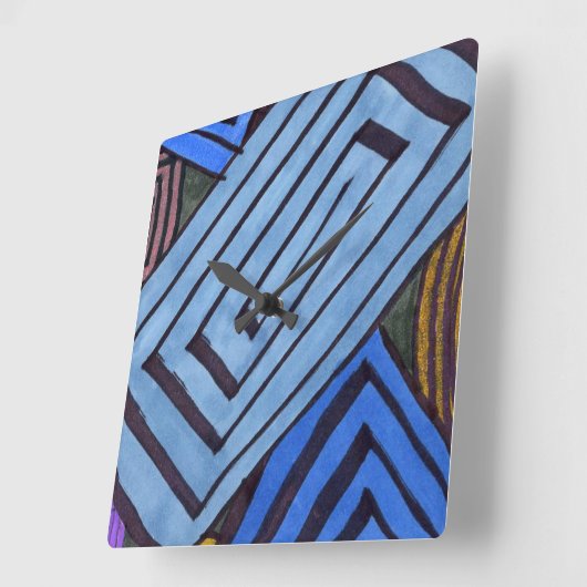 青い抽象芸術長方形エジプトの渦巻きアート スクエア壁時計 (傾斜)