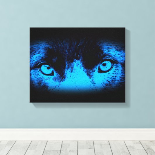青い抽象芸術・アートの強烈な犬の目 キャンバスプリント (インサイチュ (ウッドフロア))