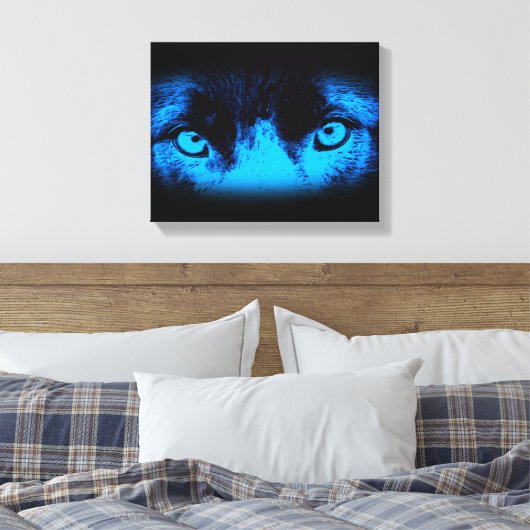 青い抽象芸術・アートの強烈な犬の目 キャンバスプリント (インサイチュ (寝室))