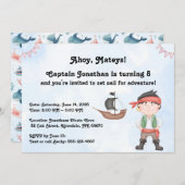 青い招待状での海賊の子供の誕生日 招待状 (正面/裏面)