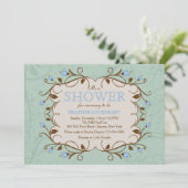 青い招待状の花フレーム 招待状 (スタンド正面)