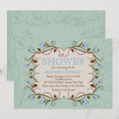 青い招待状の花フレーム 招待状 (正面/裏面)