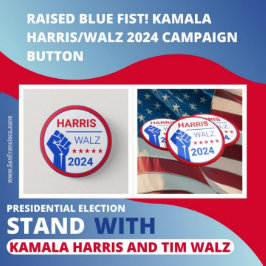 青い拳を上げろ！Kamala Harris/Walz 2024キャンペーン 缶バッジ