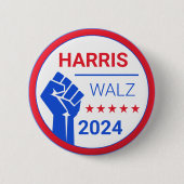 青い拳を上げろ!Kamala Harris/Walz 2024キャンペーン 缶バッジ (正面)