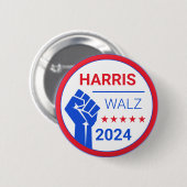 青い拳を上げろ!Kamala Harris/Walz 2024キャンペーン 缶バッジ (正面&裏面)