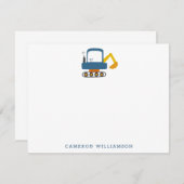 青い掘り車のアートステーショナリーパーソナライズされたズ サンキューカード (正面/裏面)