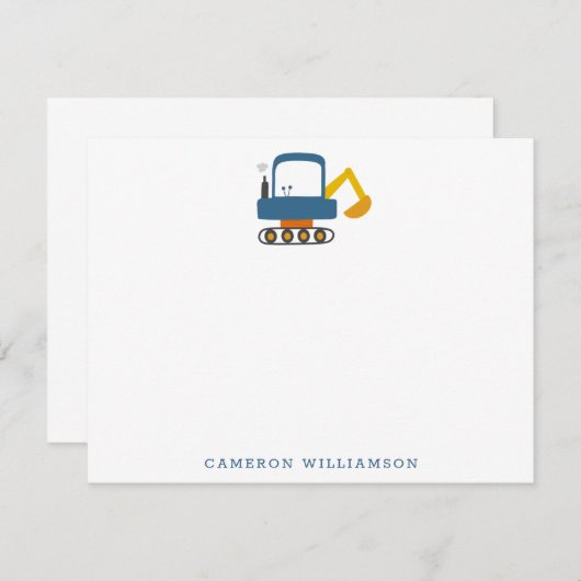 青い掘り車のアートステーショナリーパーソナライズされたズ サンキューカード (正面/裏面)