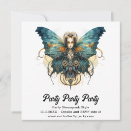 青い提督蝶の蒸気パンクのウェディング 案内状