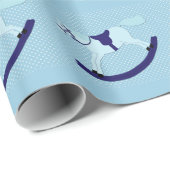 青い揺り木馬のベビーシャワーの包装紙 ラッピングペーパー (ロールコーナー)