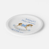 青い揺り木馬のベビーシャワー ペーパープレート (アングル)