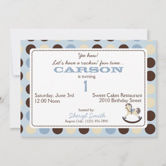 青い揺り木馬の誕生日 招待状 (裏面)