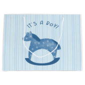 青い揺り木馬"それは男の子"のギフトバッグです ラージペーパーバッグ (正面)