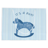 青い揺り木馬"それは男の子"のギフトバッグです ラージペーパーバッグ (裏面)