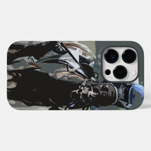 青い携帯電話ケースに騎手を入れた競走馬 Case-Mate iPhoneケース (裏面 (横))