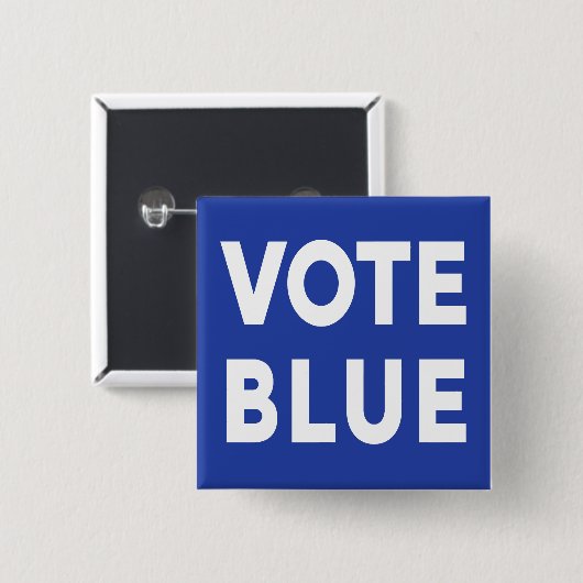 青い政治はっきりしたに青い白い文字を投票 缶バッジ (正面&裏面)