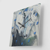 青い数を用いる馬の時計の水彩画のスタイル スクエア壁時計 (傾斜)