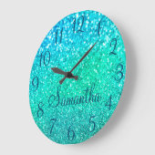 青い数字と名前の海を使用した写真 ラージ壁時計 (傾斜)