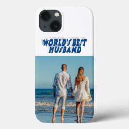 青い文字で夫の写真を飾ろう iPhone 13ケース