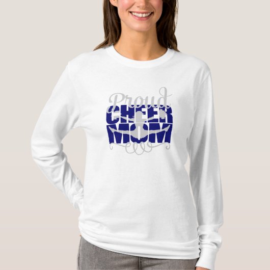青い文字で"Proud Cheer Mom" Tシャツ (正面)