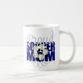 青い文字で"Proud Soccer Mom"とプリントされたマグカップ コーヒーマグカップ