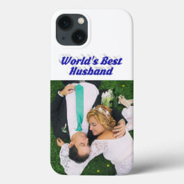 青い文字の夫の写真 iPhone カーケース 13ケース